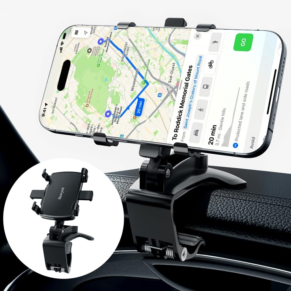 Bawyot Car Phone Holder Mount Dashboard Mirror Upgrade 360 Degree Rotation Rear View and Sun Visor Multifunctional Clip Design Car Universal Phone Mount Compatible with 4-7 inch cellphones