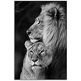 RAOMAAE Lion and Lioness Hug Poster Black and White Animal Lion Wall Art Picture Print Canvas Painting Modern Home Living Room Decor Poster (40x60cm-No Frame)