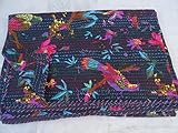 Tribal Asian Textiles Indian Reversible Kantha Quilt Handmade Bedspread Twin Size Throw Bird Print