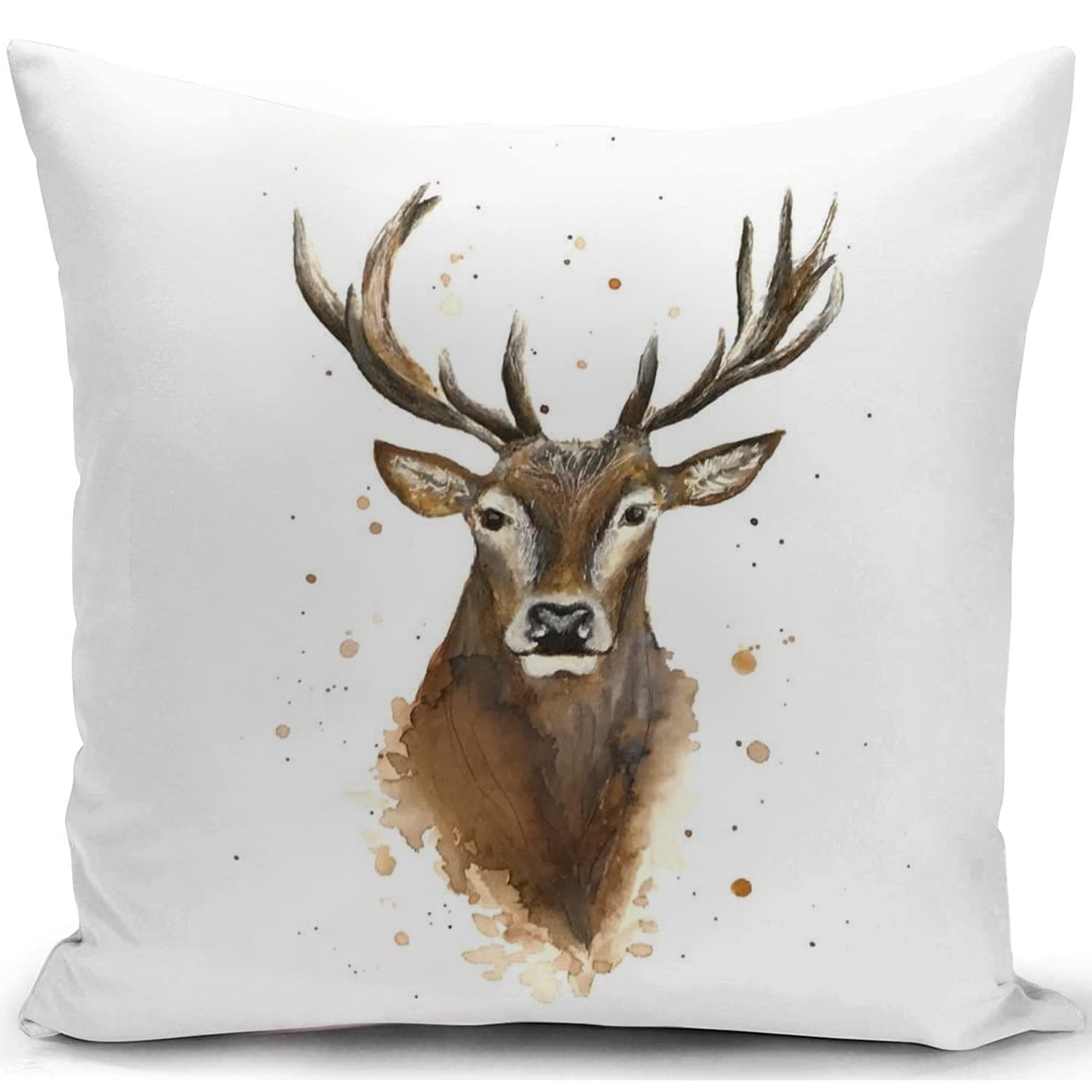 KUNQIAN Stag Cushion Cover Stag Head Animal Christmas Pillow Cover Decor Xmas Stag Ornament Wildlife Deer for Home Livingroom Couch Bed Sofa Decorate Throw Pillow Case Stag Gift 18"x18" — image 1