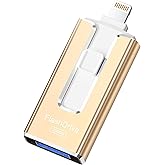 MFi Certified 256GB Flash Drive for iPhone iPad, Photo Stick for External Memory Storage, Easily Back Up and Save Photos Videos, USB Memory Stick Thumb Drive for iPhone/iPad/Android/PC (Gold, 256GB)