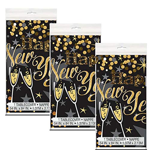 3PCS New Year Table Cover Party Supplies Decorations, Holiday/Xmas/Christmas/2020 Happy New Year Eve Plastic Tablecloth Party Decorations - Thumbnail 3