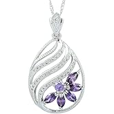 RIZILIA BLOSSOM Pendant with 18" Chain & Marquise Cut CZ [5 Colors available] in White Gold Plated, Simple Modern Elegant