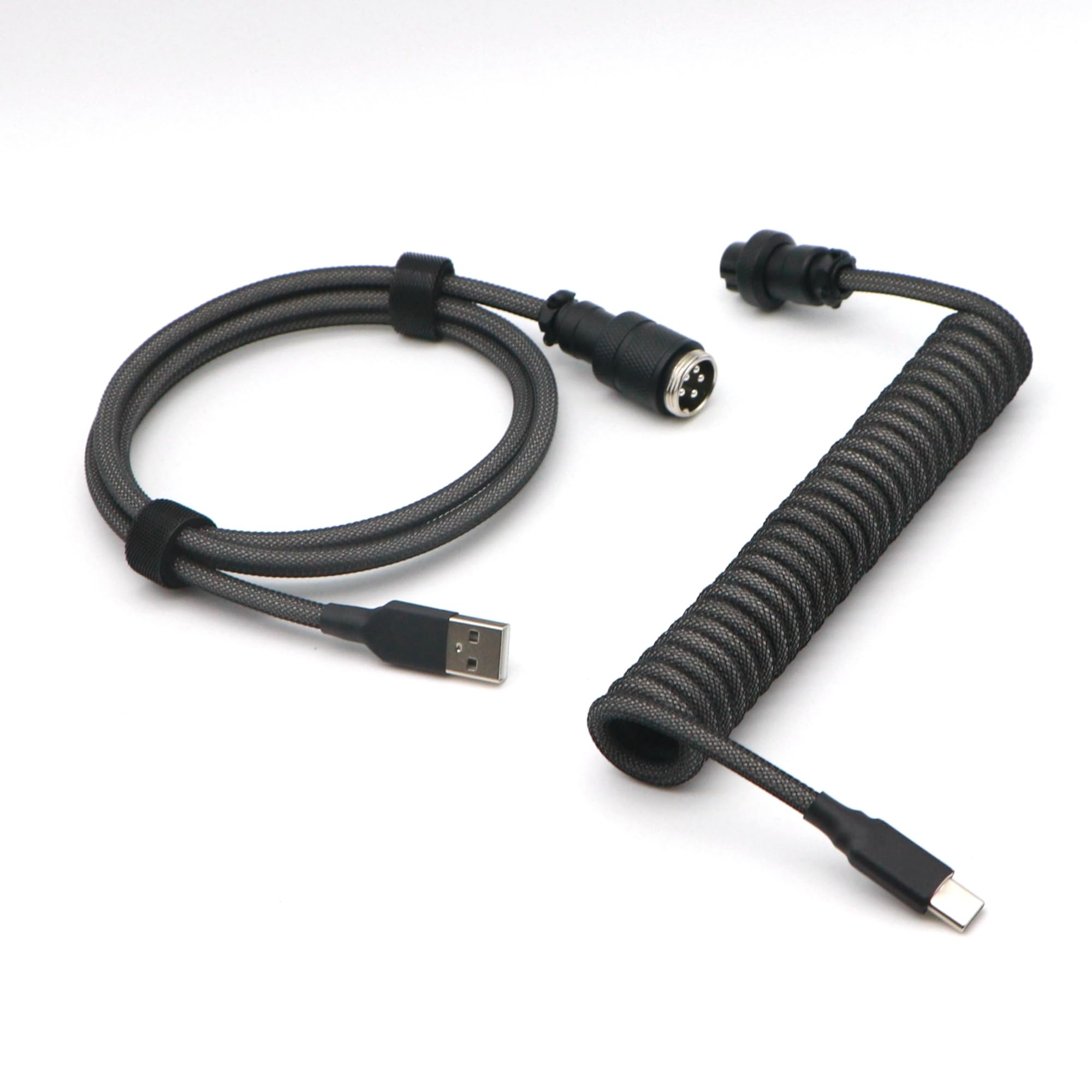 Photo 1 of KCSJXF Pro Coiled Keyboard Cable, Double-Sleeved Mechanical Keyboard Cable with 5Pin GX16 Aviator, 1.2m USB A to USB Type C (Dark Gray)