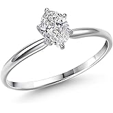 Gem Stone King 14K White Gold Lab Grown Diamond Engagement Ring For Women | 0.50 Cttw | Oval 6.5X4.5MM | Gemstone April Birthstone