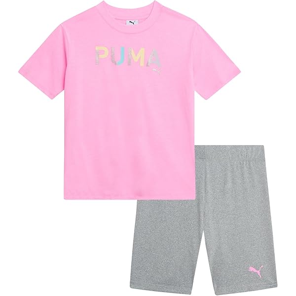 Amazon.com: PUMA Girls Athletic Shorts Set - 2 Piece Active Performance  TShirt and Gym Bike Kids Shorts Girls Activewear Set (7-14), Size 7,  Knockout Pink/Black: Clothing, Shoes \u0026 Jewelry