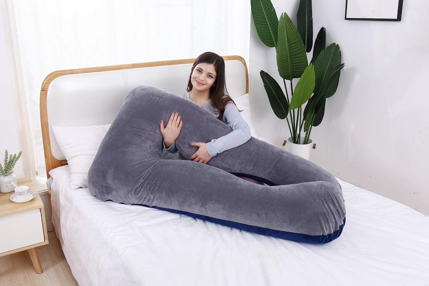 AS AWESLING Pregnancy Pillow, U Shaped Full Body Pillow, Nursing, Support and Maternity Pillow for Pregnant Women with Removable Velvet Cover (Grey Blue): Home & Kitchen