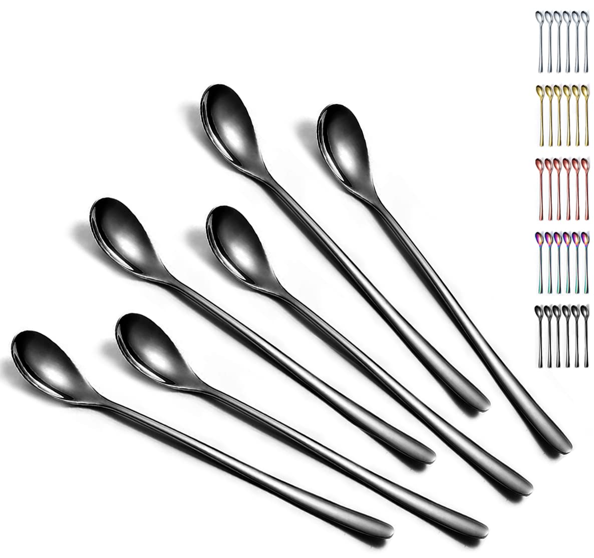 Evanda Iced Tea Spoons and Stirrers, Set of 6 (Black)