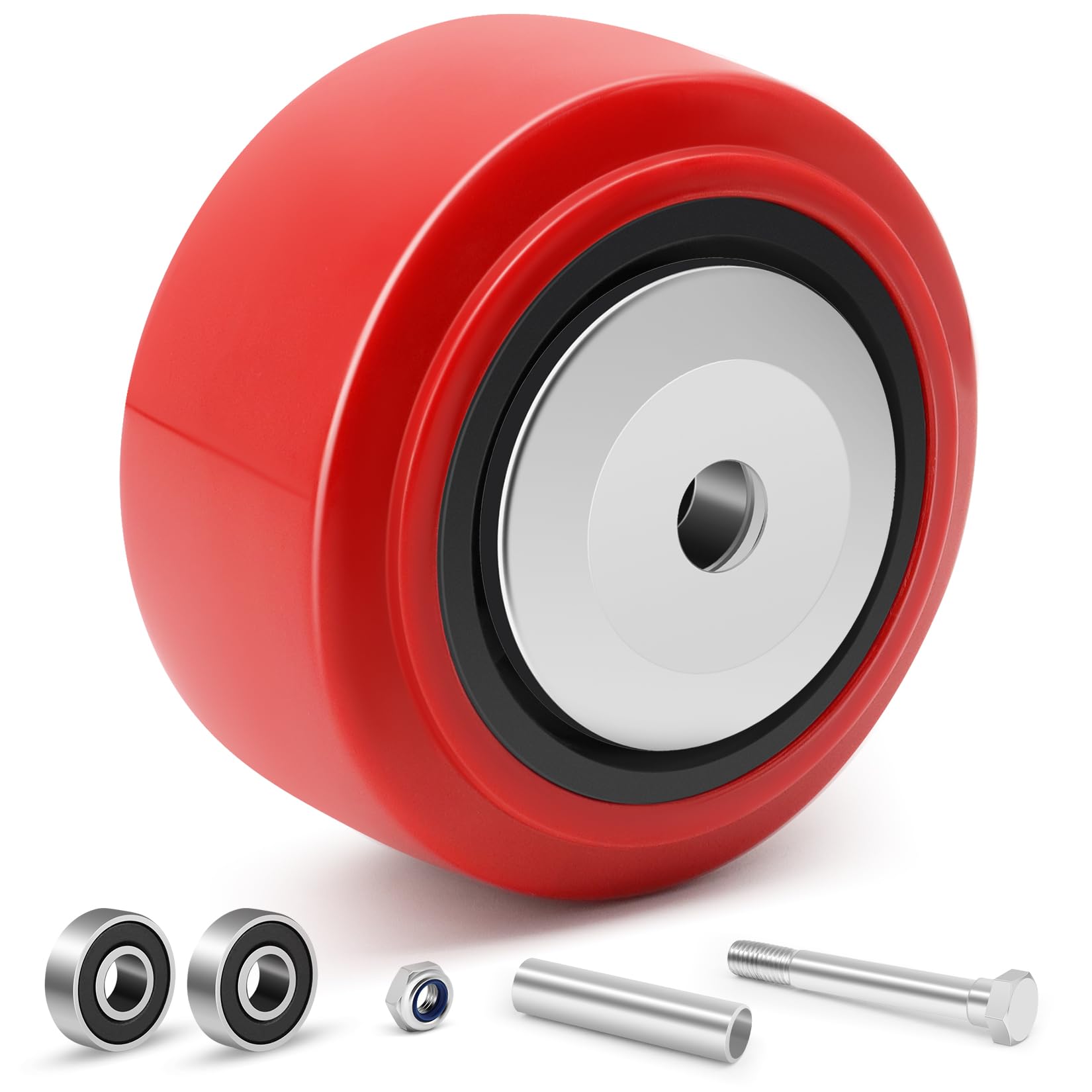 Photo 1 of Nefish 4 Inch Caster Wheel Polyurethane on Polyolefin Core Wheel with Double Ball Bearing and Dust Cover 1/2" Bore Replacement Polyurethane Wheels for Industrial Commercial 600 lbs Capacity Per