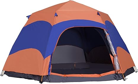 Outsunny Hexagon Double Layer Easy Pop Up Camping Tent 5 6 Person