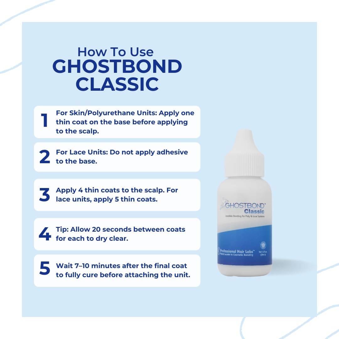 GHOSTBOND Classic Hair Replacement Adhesive 1.3oz - Invisible Wig Bonding Glue: Water & Oil-Resistant, Non-Toxic, Strong Hold For Secure and Natural-Looking Poly & Lace, Wigs & Toupee Systems