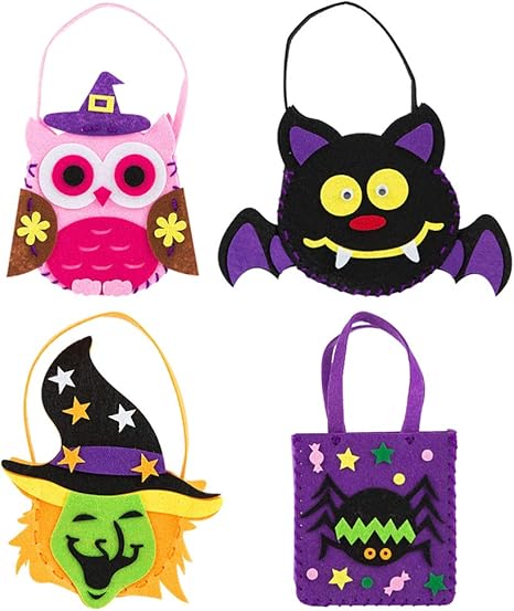 Amazon Amosfun 4ピースハロウィングッズバッグ小さなフクロウバット魔女クモ子供diyキャンディーバッグ帽子手作り材料ポーチハロウィン パーティー好意子供キッズ ワインバッグ オンライン通販