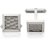 IceCarats Titanium Square Cuff Links | Hammered, Matte