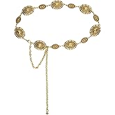 Women Western Gold Chain Concho Belt Cowgirl Cowboy Metal Belts for Dresses Jeans Country Concert Outfits