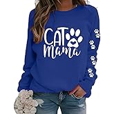 Dog Mom Shirts for Women Cat Mama Fleece Sweatshirts Pet Paw Lover Graphic Tee Xmas Winter Holiday Top