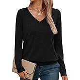 Micticsi Womens V Neck Long Sleeve Shirts Casual Banded Hem Tops Basic Tees Spring Outfits Clothes 2026