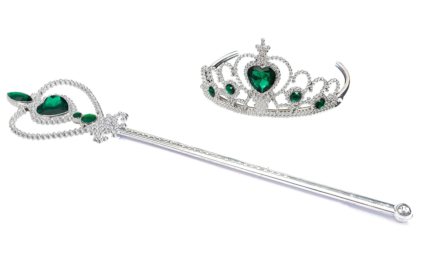 Kuzhi Frozen Elsa Crown Tiara and Wand Set – Silver Heart Jewel (Emerald)