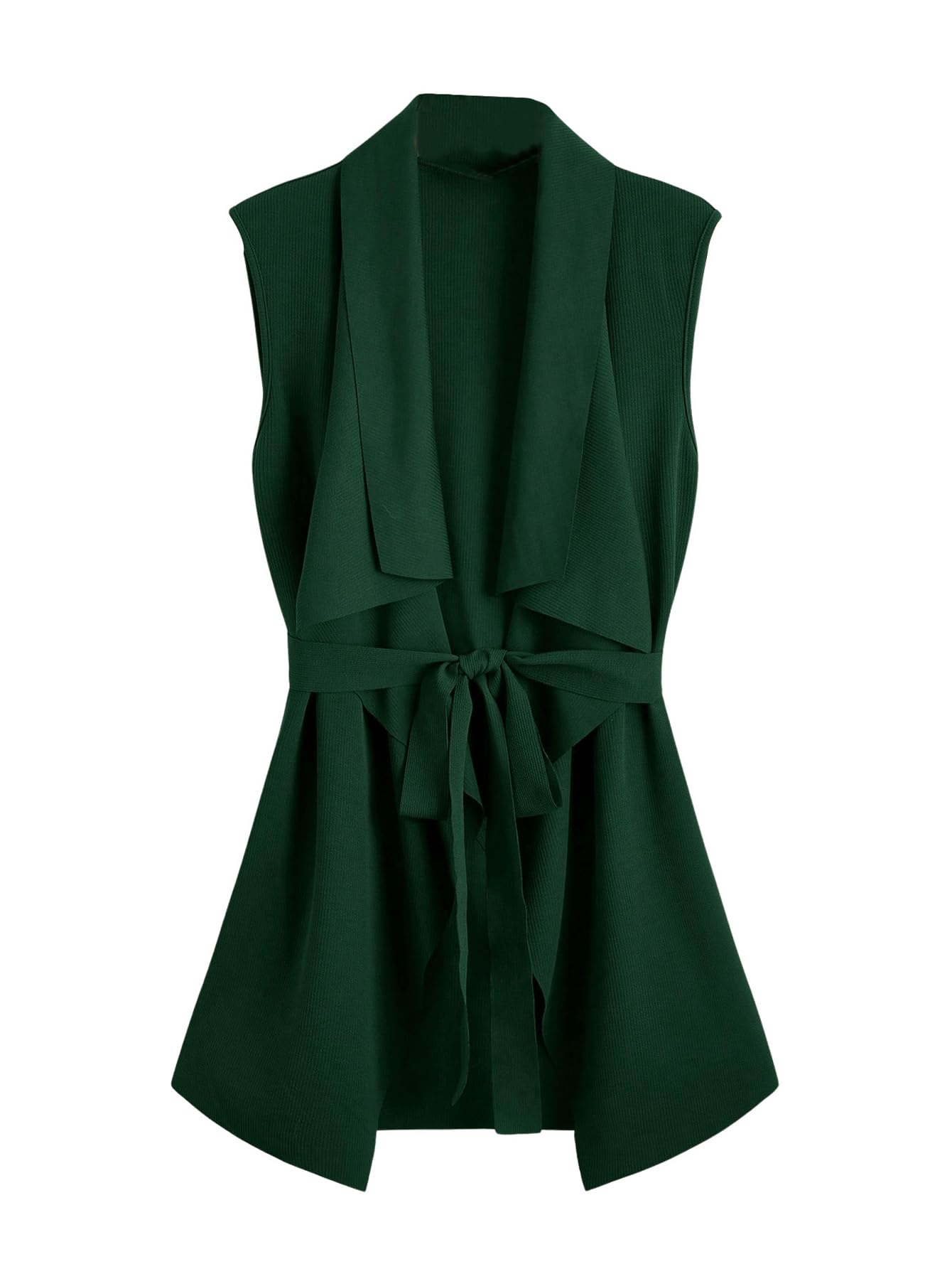 Photo 1 of SOLY HUX Women's Plus Size Sleeveless Lapel Open Front Vest Jacket Cardigan with Belted Pure Dark Green 3X-Large Plus