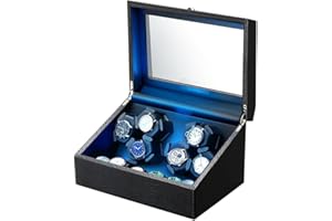 J&T Technology Watch Winder for Automatic Watches,Automatic Watch Winder with LED Light,6 Watch Winder + 6 Storage Case with Quiet Motor for Man/Woman's Watches(PU Snake Skin)