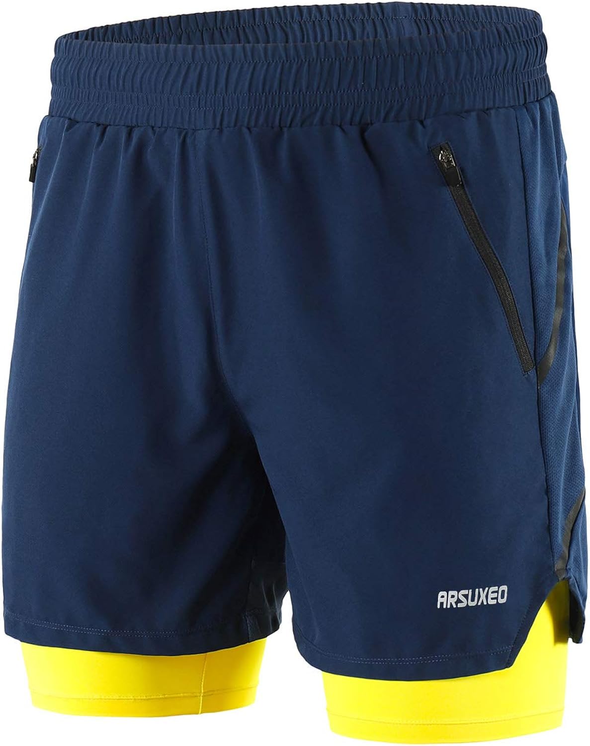 ARSUXEO Men's 2 in 1 Active Running Shorts with 2 Zipper Pockets B191: Clothing