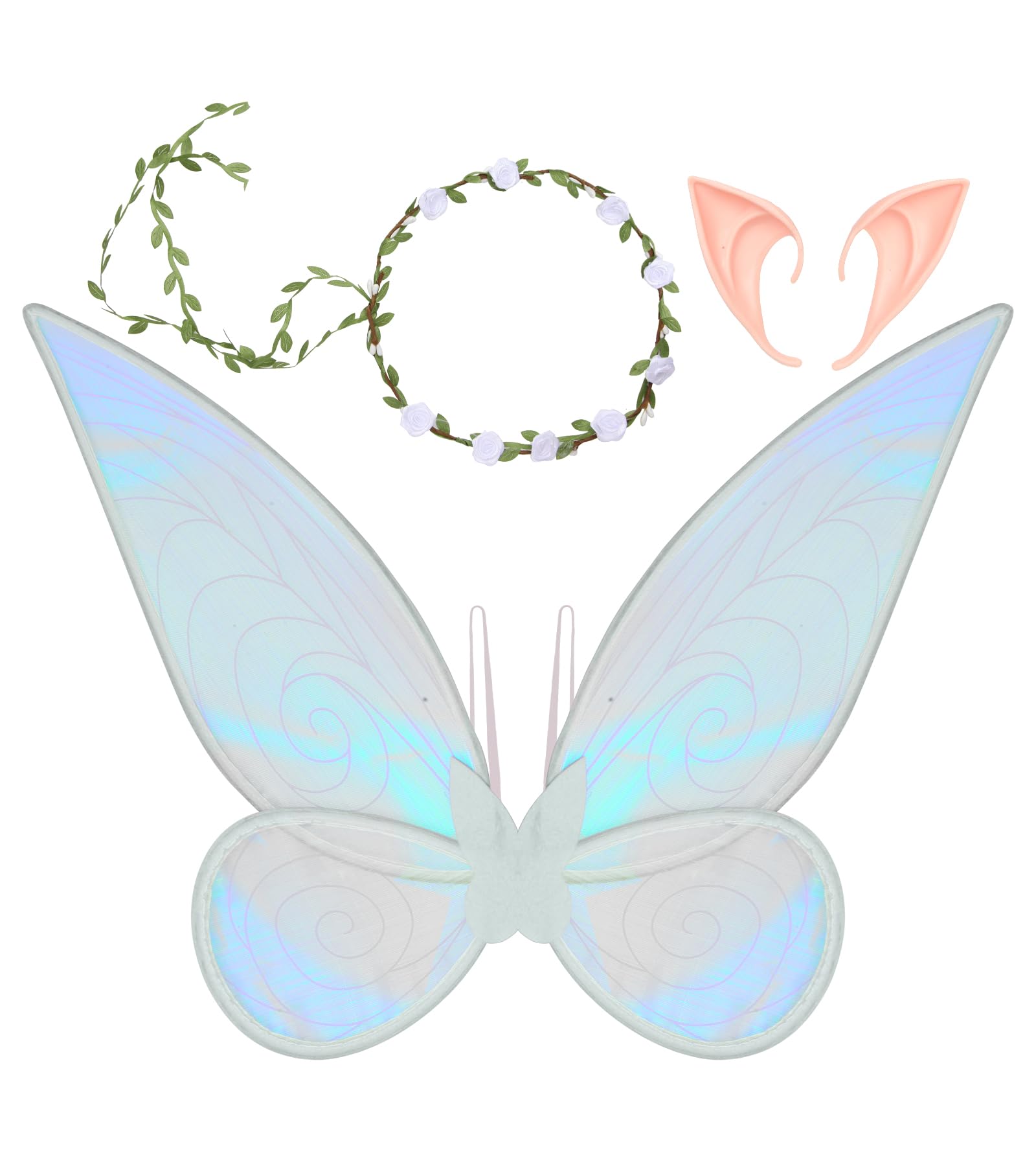 LIKCAISA Fairy Wings for Adult Women Kids Girls Sparkling Sheer Wings Halloween Dress up Cosplay Costume Butterfly Wings Angel Wings Costumes Fancy Dress for Kids Female,White