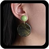 Andelaisi Boho Blue Acrylic Circle Earrings Vintage Large Circle Dangle Earrings Blue Hollow Round Drop Earrings Personalized Resin Round Stud Earrings Jewelry for Women