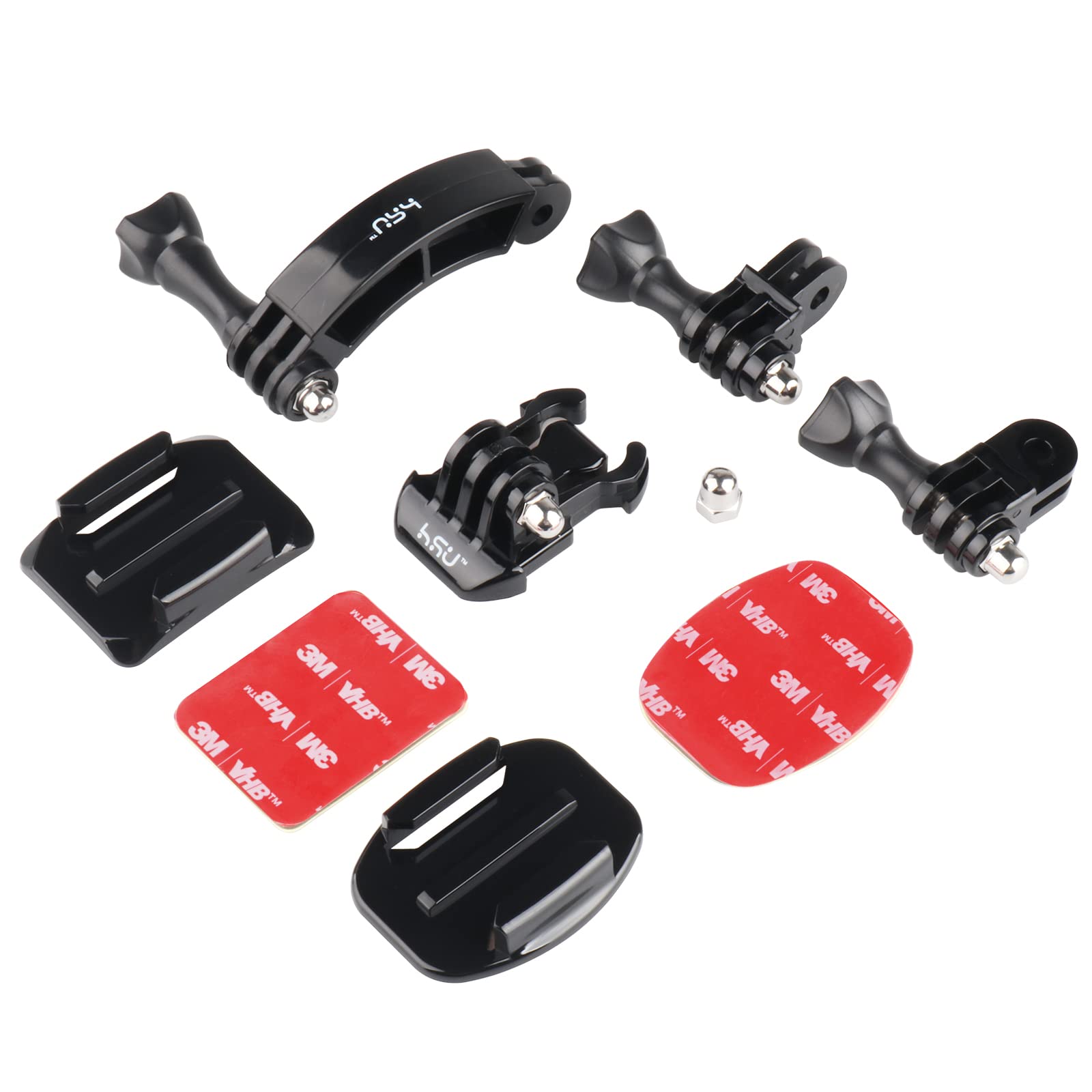 HSU Helmet Mount Set Compatible for GoPro Hero 13/12/11/10/9/8/7/6/5/4/3 Rotary Extension Arm Sports Action Camera Accessories Kit Motorcycle Curved Chin Pivot Connector