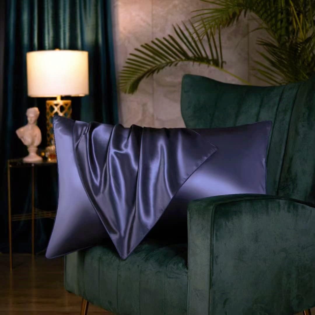 Both Sides Luxury Mulberry Silk Pillowcase 19 Momme Soft Breathable Hidden Zipper 1pc/pack 100% Pure Natural Silk (Navy Blue, Standard 50x75cm)