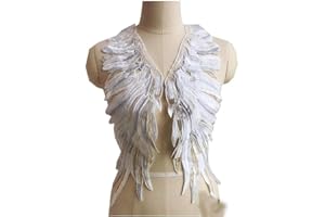 CANJOYN 2 PC White Feather Phoenix Tail Cloth Paste Patches Embroidery Lace Applique Sewing Flower Bride Wedding Dress Wings