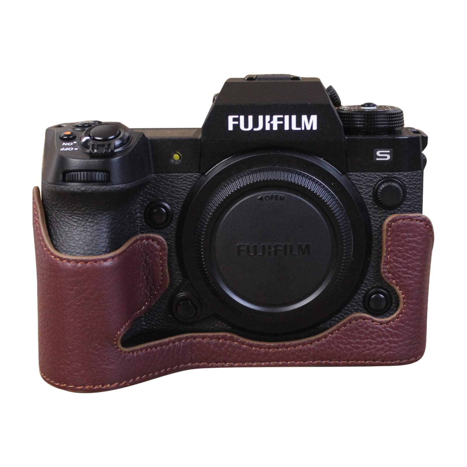 MUZIRI KINOKOO Fuji XH2S/X-H2S/XH2 Case Genuine Leather - Prorective Case Half-Body Bottom Case -Compatible for Fuji XH2S/X-H2S/XH2 Digital Camera - Coffee
