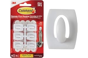 Command Damage Free Hanging Light Clips with Adhesive Strips, No Tools Mini Wall Hooks for Hanging Decorations in Living Spaces, 18 White Wall Hooks and 24 Command Strips
