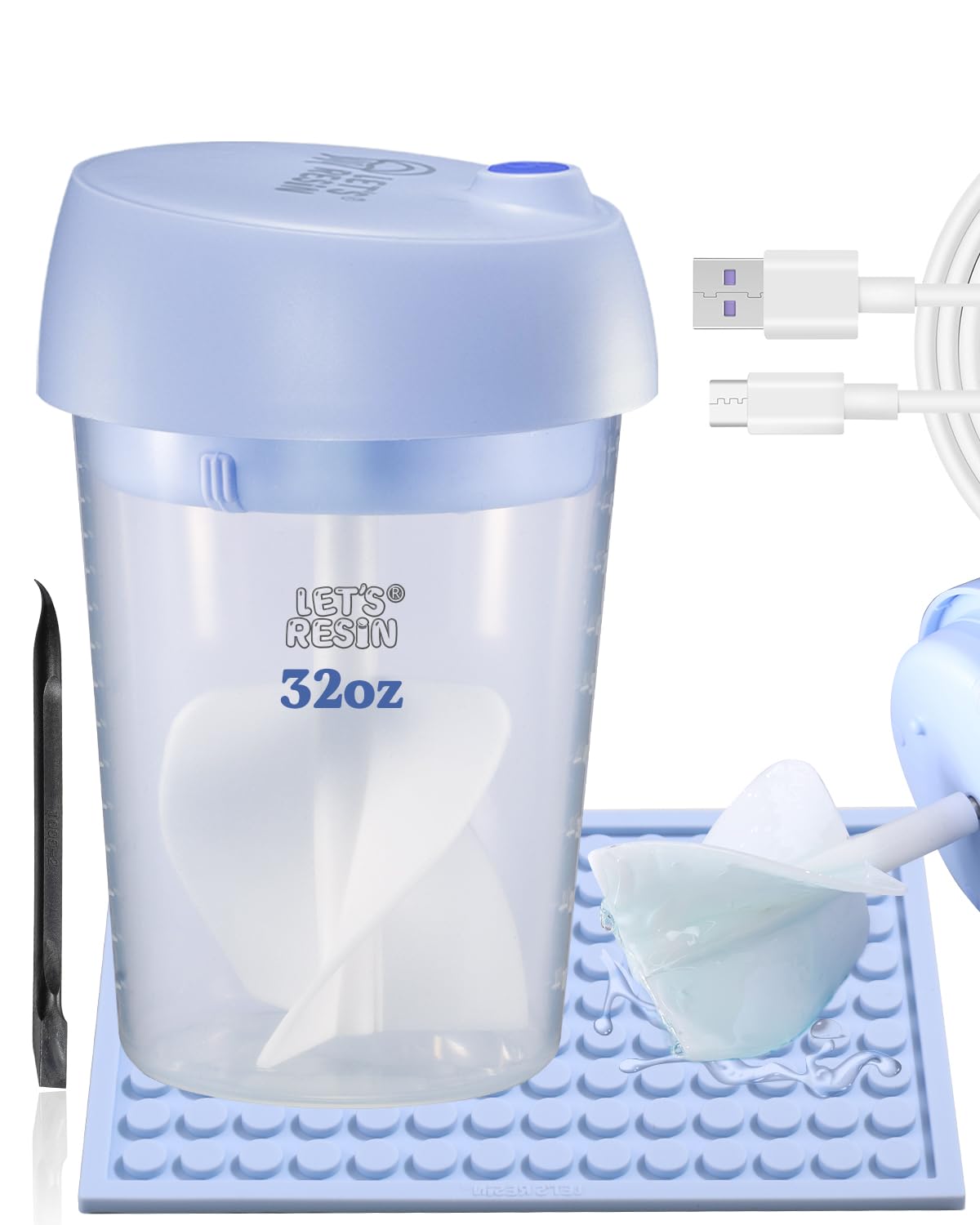 LET'S RESIN Upgraded Auto Resin Mixer, Hands-Free Epoxy Resin Mixer with Silicone Mixing Cup, Rechargeable Mixer with Minimizing Bubbles, Easy Clean, Resin Accessories for DIY Crafts (Patented)