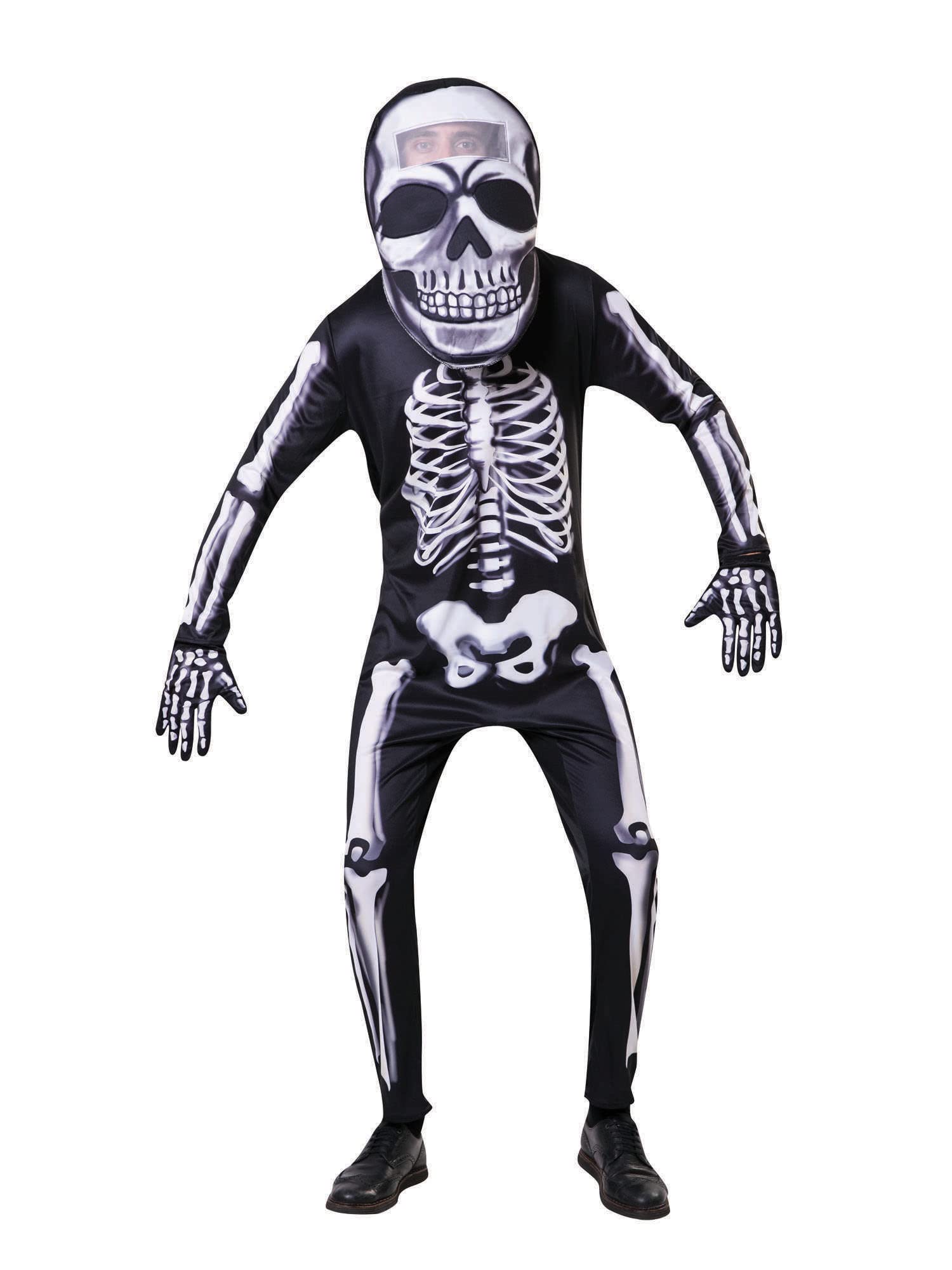 Bristol Novelty AF070 Big Head Skeleton Costume, Men, Women, Black/White, One Size Halloween