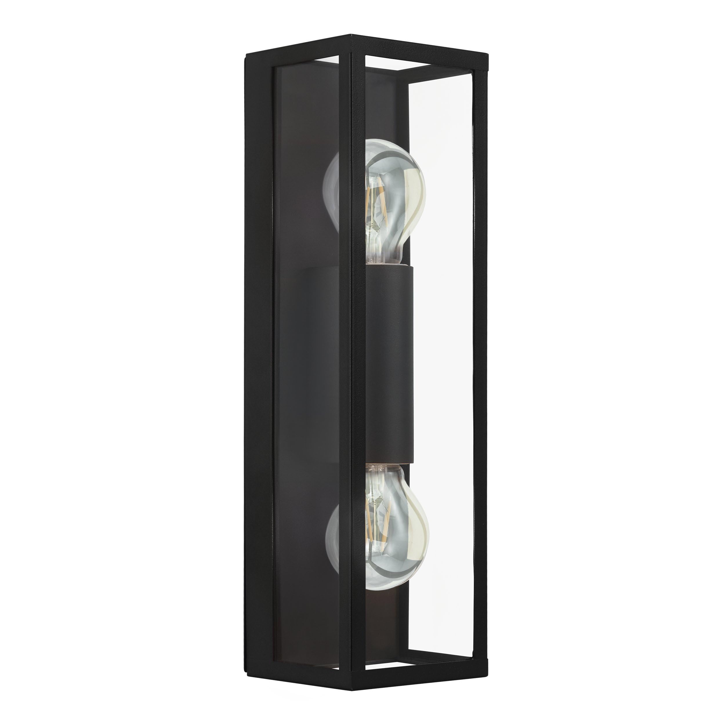 Eglo Amezola 2-Flame Vintage Wall Light, Black Steel and Clear Glass Industrial Wall Lamp, Living Room, Hallway and Bathroom Lighting, E27 Socket, IP44