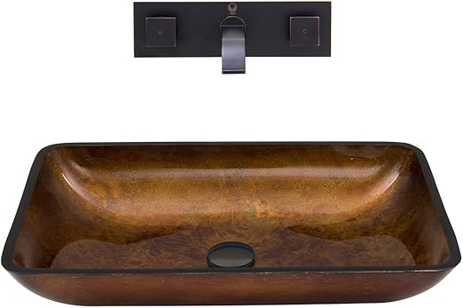 Vigo Rectangular Russet Glass Vessel Bathroom Sink And Titus Wall