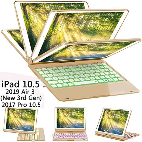 ILEBYGO iPad Pro 10.5 Keyboard Case with Pencil Holder for iPad Pro 10.5 inch 2017/iPad Air 10.5(3rd Gen) 2019, 360 Rotatable Wireless Bluetooth Backlit/Auto Sleep-Wake/Ultra-Thin Keyboard(Golden)
