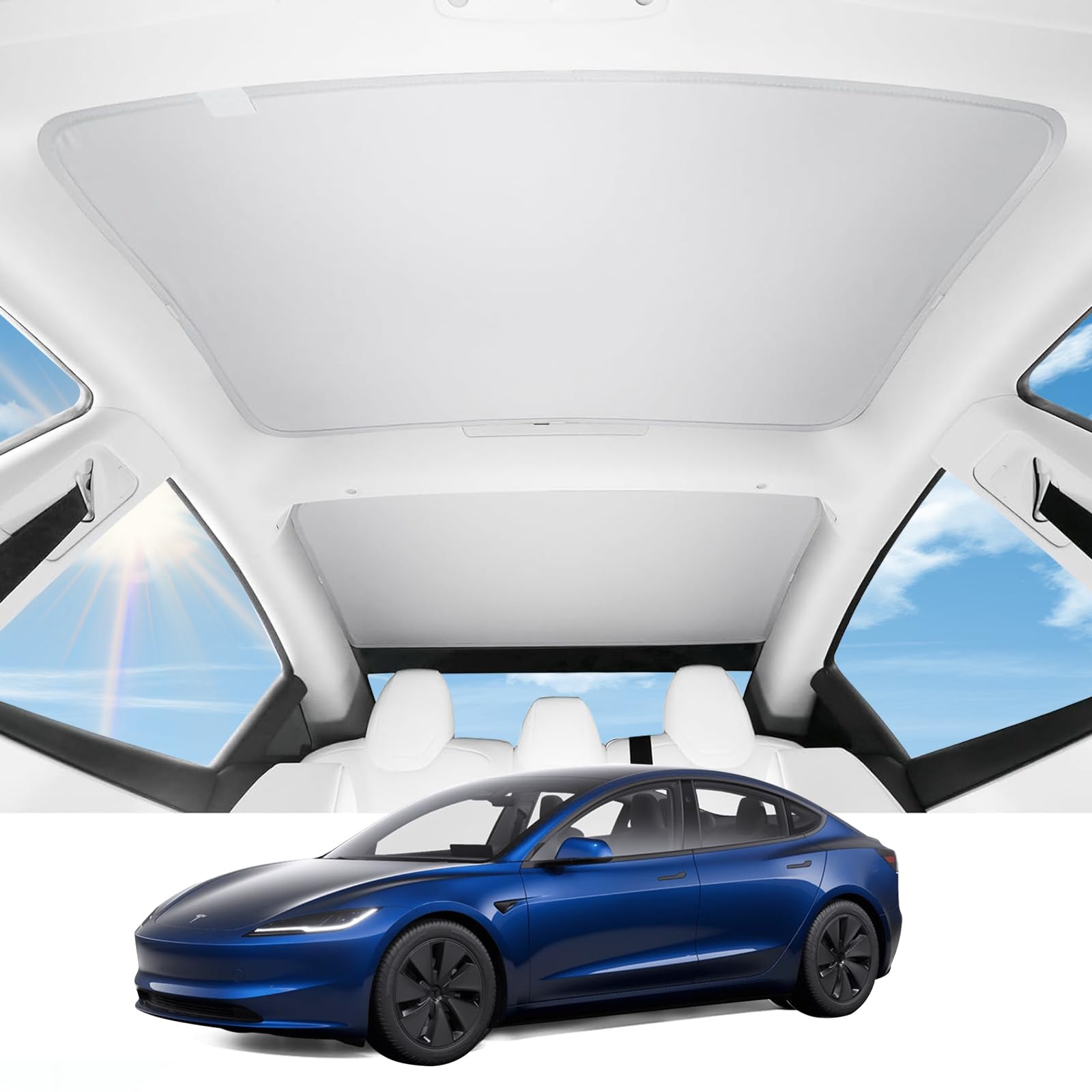 Photo 1 of Upgraded Model 3 Sunshade Roof, Patent Magnetic Seamless Design for Tesla Model 3 Sunshade Accessories with No Gaps at All, Heat Insulating Sun Shade, with Storage Bag,ICY Gray