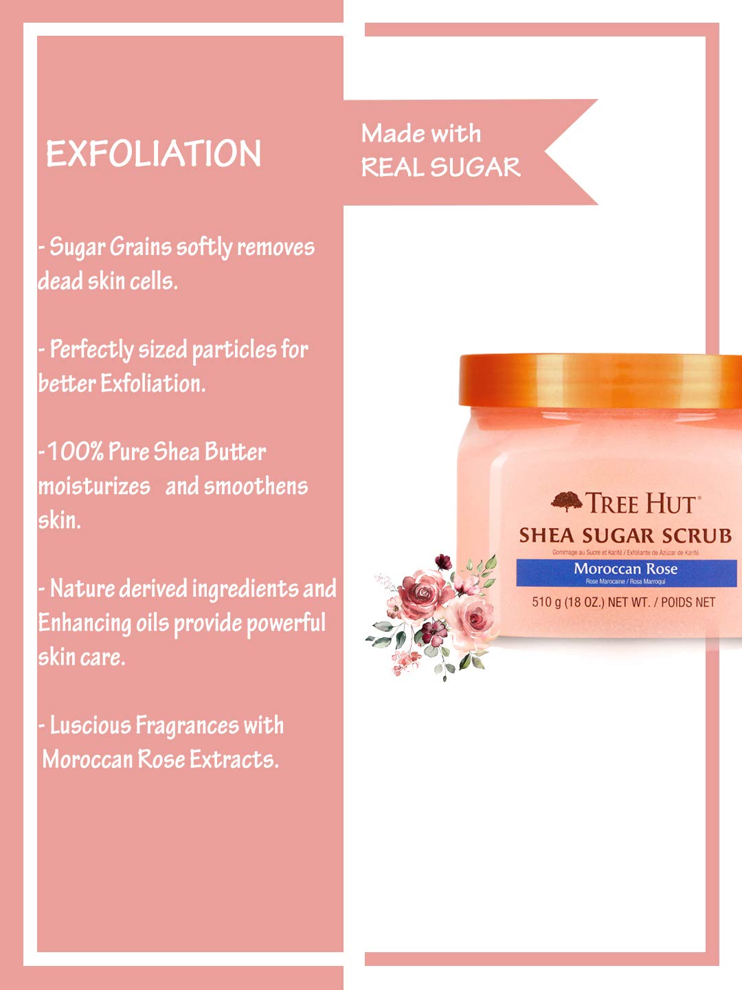 Tree Hut Shea Sugar Scrub Moroccan Rose ~ 18 oz: Health & Personal Care