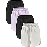 ATTIQOZI 4 Pack Girls Athletic Shorts,Girls Basketball Shorts,Kids Workout Soccer Short for Girl with Drawstring & Pockets