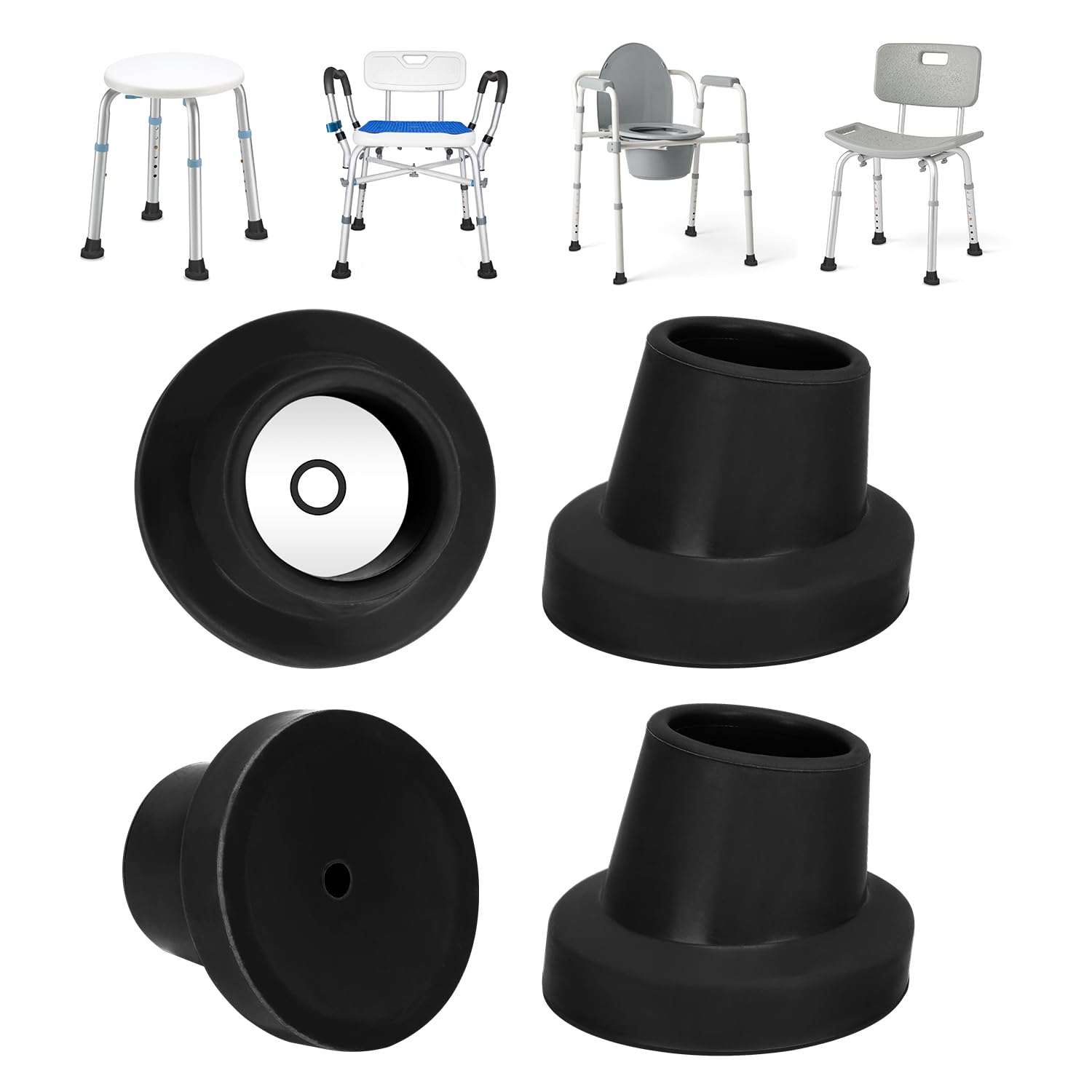 supregear Shower Chair Leg Caps - Heavy Duty Replacement Feet for Shower Stools Bath Seat, 28 cm I.D. Slope Rubber Tips for Transfer Bench Non-Slip Extreme Grip Suction Cup Feet, 4PK