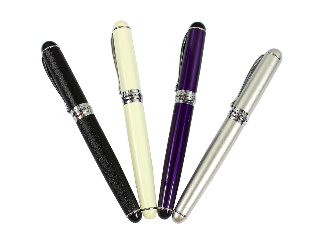 Ranvi JinHao 750 Fountain Pen, Medium Metal Nib With Ink Converter,4 PCS,4 Colors (purple, white, champagne silver, matte black)