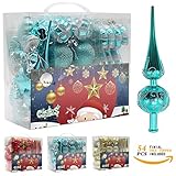 Woowell Shatterproof Ornaments Christmas tree decoration, 54 Set Luxury Collection Turquoise Assorted Xmas Balls, Reusable Hand-held Gift Box (Turquoise)