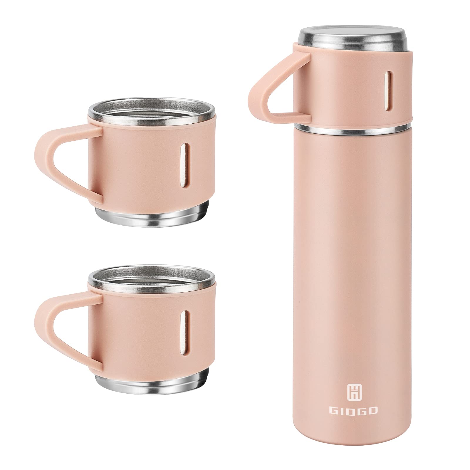 Vacuum Insulated Flask 500ml/16.9oz Stainless Steel Thermo Bottle with Cup for Coffee Water Hot and Cold Drink Flasks.(Pink,Set)