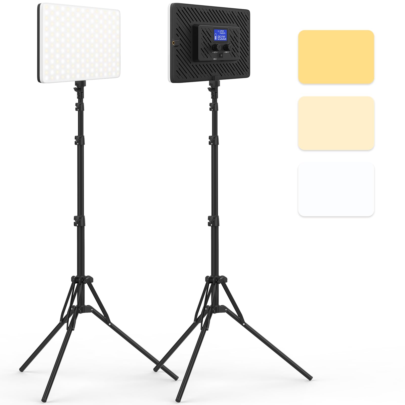 Photo 1 of 2 Packs LED Video Light with 63" Tripod Stand, QEUOOIY 20W Bi-Color Photography Lighting Kit, Dimmable 2500-8500K Studio Conference Light, Built-in 8000mAh Battery for YouTube/TikTok/Vlog/Streaming