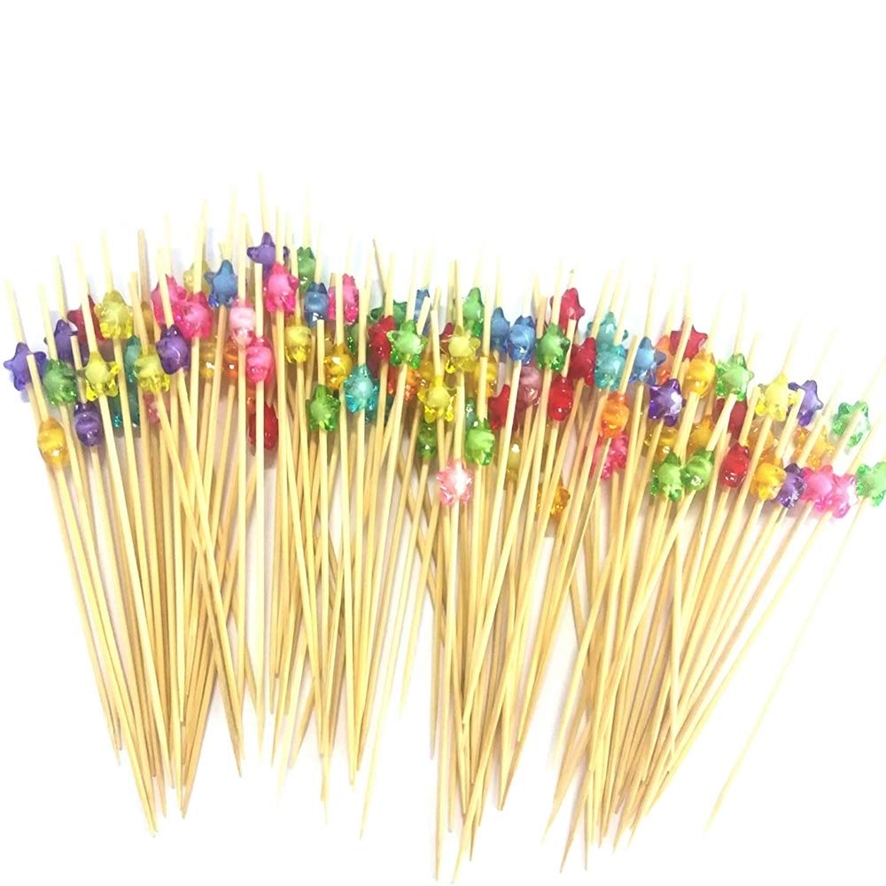 FLZONE Bamboo Wooden Cocktail Sticks, 100 Pieces, Star Shaped, Durable, Ideal for Cocktails, Appetizers, Parties