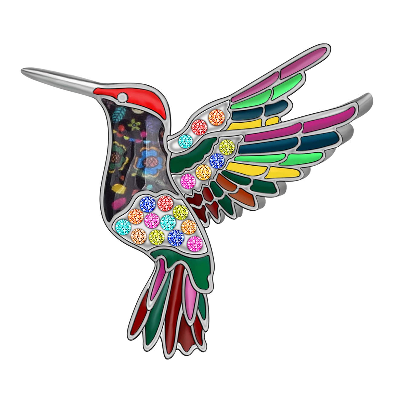 BONSNY Enamel Alloy Hummingbird Brooch Bird Pins Jewellery for Women Girls Dress Scarf Charms Gift (Multi)