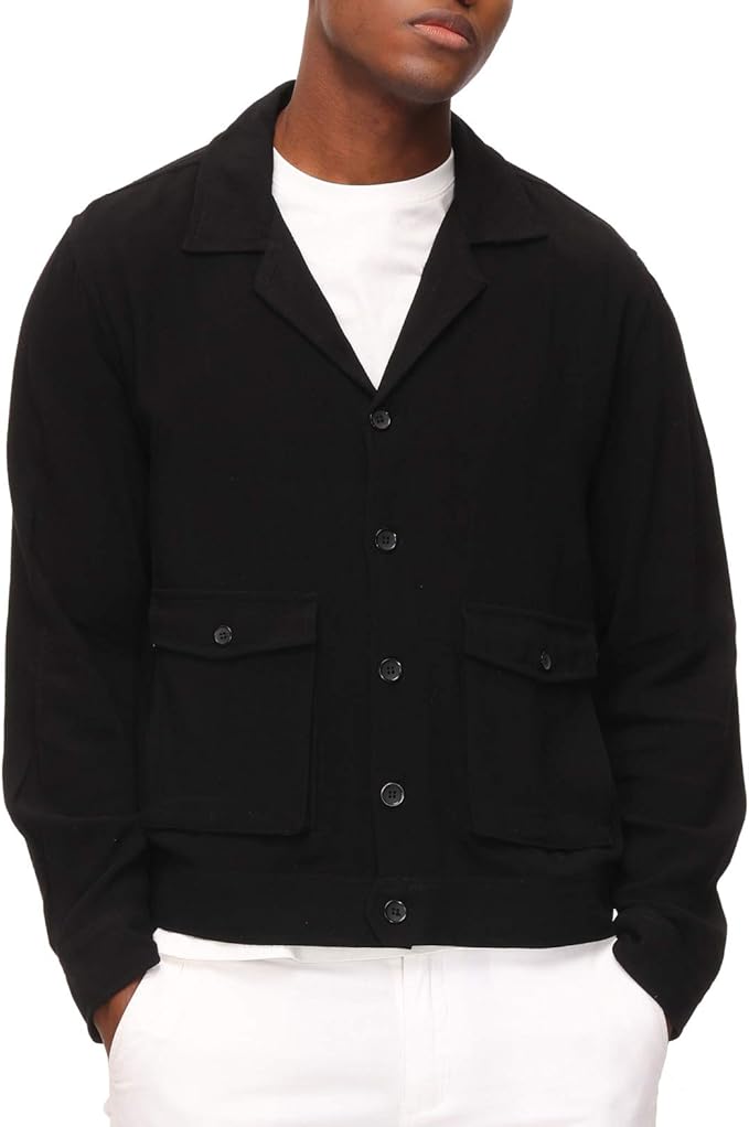 PJ Paul Jones Men's Lightweight Linen Jacket Camp Collar 5 Button