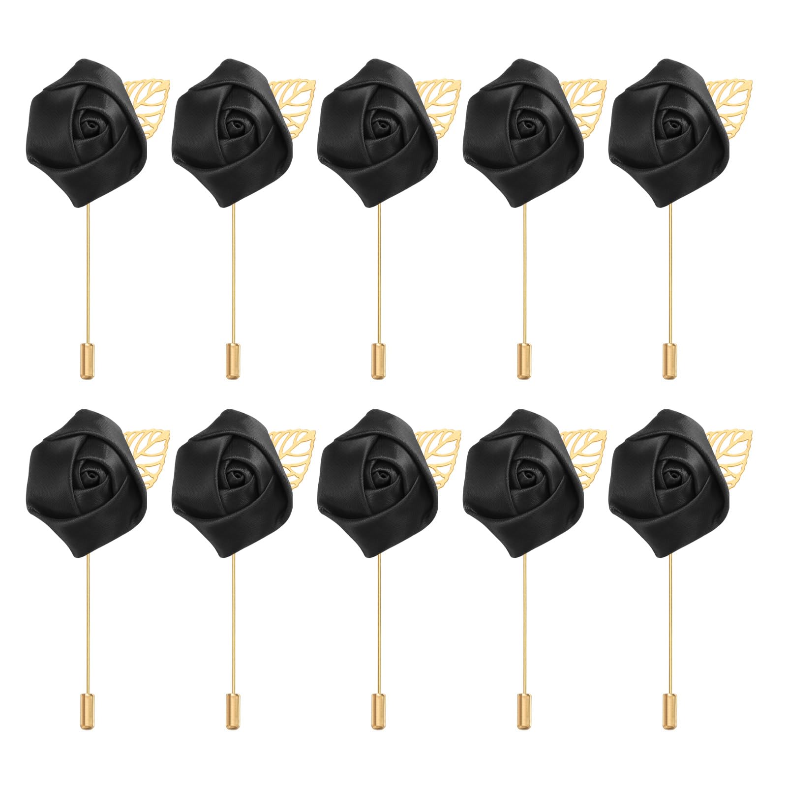 PATIKIL Rose Boutonnieres, 10 Pack Groom Wedding Boutonnieres Pocket Handmade Flower Lapel Pin Boutonnieres for Men Wedding Ceremony Party Prom, Black
