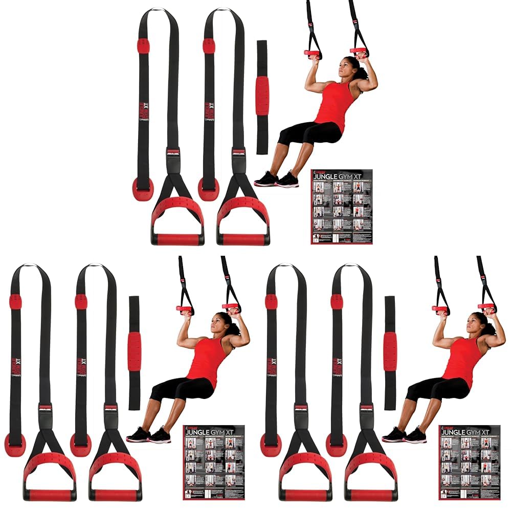 Lifeline Jungle Gym XT Body Weight Suspension Trainer System – Patented Split Anchor, Full-Body Workout, Lightweight Home Suspension Training Kit for Home Gym, Workout Equipment (Pack of 3) Image