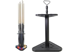 JAYOBGO Pool Cue Rack Floor Stand | Wood Billiard Stick Holder & Game Room Organizer | Holds 9 Cues, Full Ball Set & Accessories | Classic Triangle Design for Stability & Style | Easy Assembly